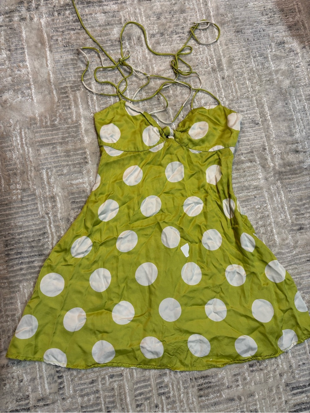 For Love And Lemons Lime Polka Dot Twist-Front Mini Dress - Picture 7 of 10